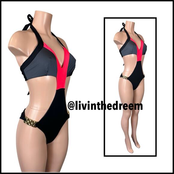 NWT Beach Bunny Bikini SHORELINES Chain Side Hip Skimpy Monokini L $185 - Picture 11 of 15